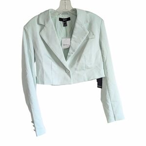 NWT Forever 21 Mint Green Cropped Blazer • Pastel Sage Button Front • Size M